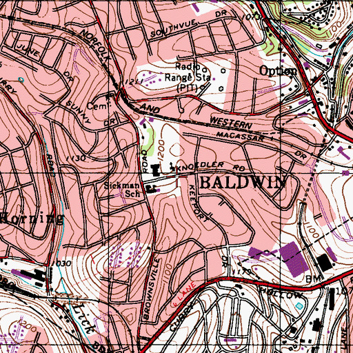 Topographic Map of Baldwin United Presbyterian Church, PA