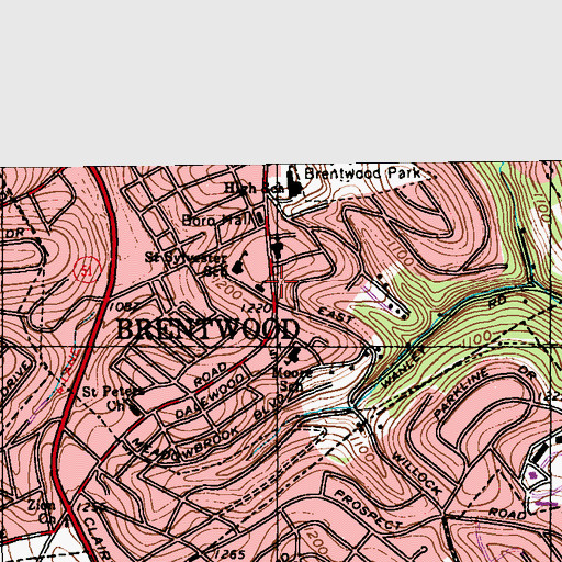 Topographic Map of Brentwood Presbyterian Church, PA