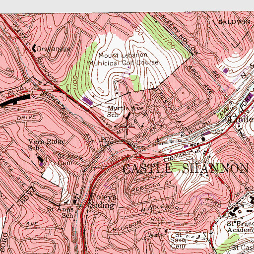 Topographic Map of Castle Shannon United Methodist Church, PA