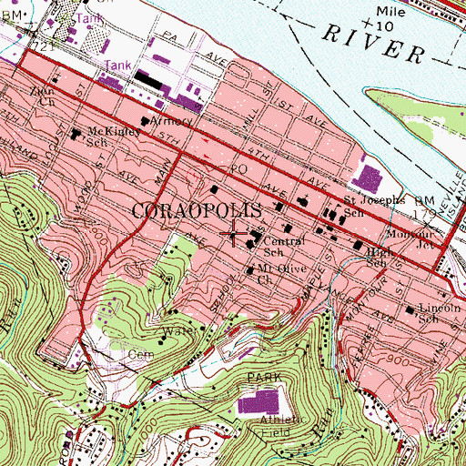 Topographic Map of Coraopolis Church of God, PA