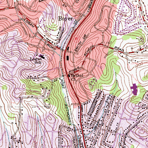 Topographic Map of First Bethel United Methodist Church, PA