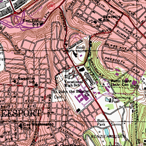 Topographic Map of McKeesport Area Senior High School Library, PA
