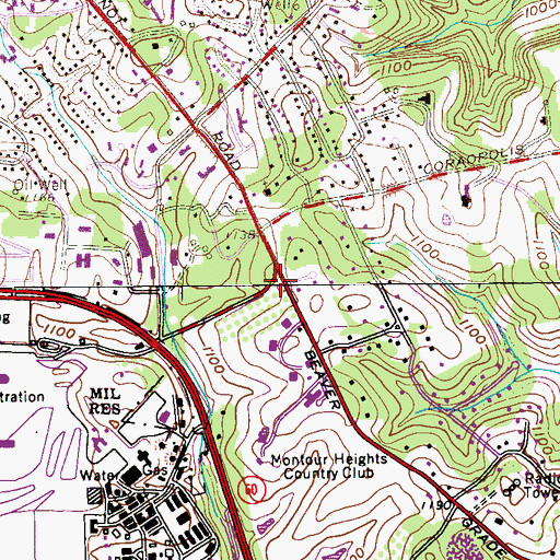 Topographic Map of Moon Township Public Library, PA