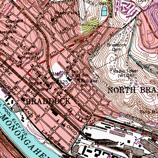 Topographic Map of North Braddock Borough Hall, PA