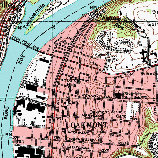 Topographic Map of Oakmont Borough Hall, PA
