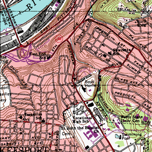 Topographic Map of Saint Sava Church Hall, PA