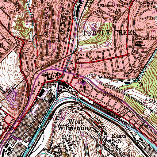 Topographic Map of Turtle Creek Borough Hall, PA