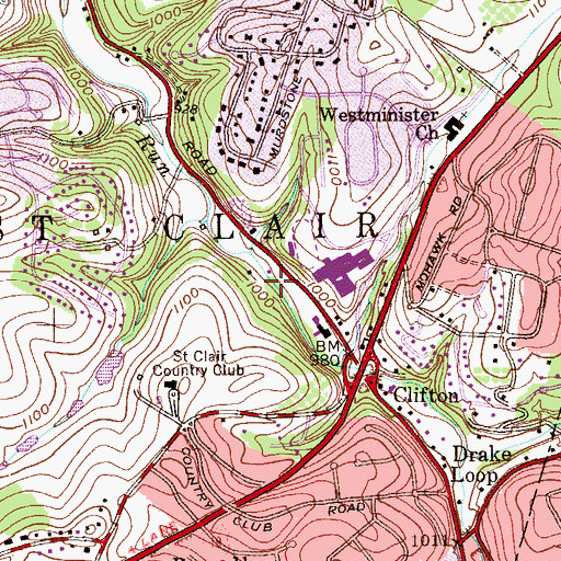 Topographic Map of Upper Saint Clair Township Hall, PA