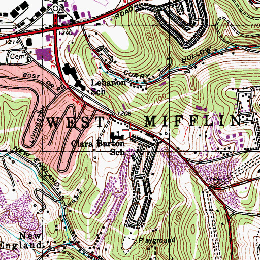 Topographic Map of West Mifflin Library, PA