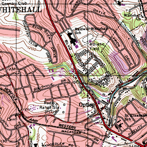 Topographic Map of Whitehall Police Department, PA