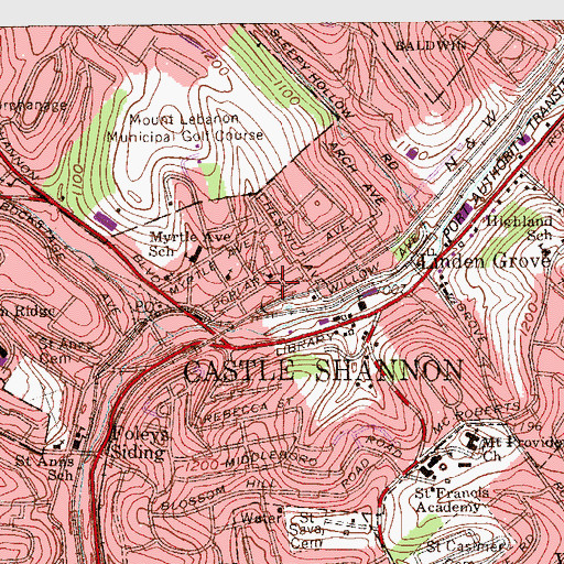 Topographic Map of First Presbyterian Church of Castle Shannon, PA