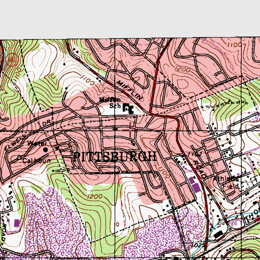 Topographic Map of Lincoln Place Presbyterian Church, PA