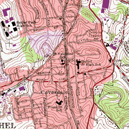 Topographic Map of Saint Valentines Church, PA