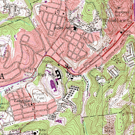 Topographic Map of Saint Titus School, PA