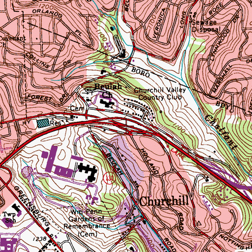 Topographic Map of Interchange 10A, PA