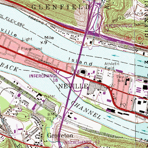 Topographic Map of Interchange 65, PA