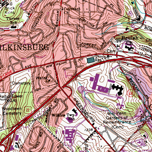 Topographic Map of Interchange 9, PA