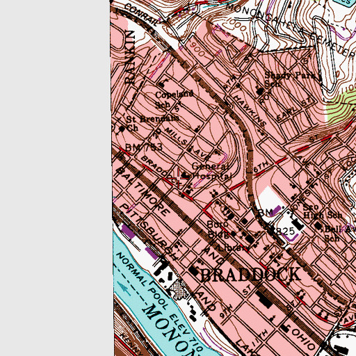 Topographic Map of University of Pittsburgh Medical Center Braddock, PA