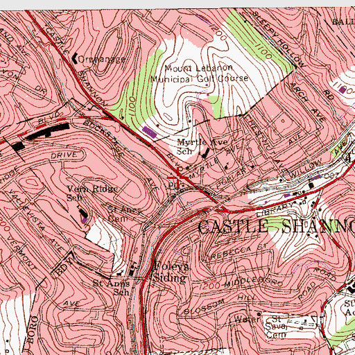 Topographic Map of Castle Shannon Station, PA