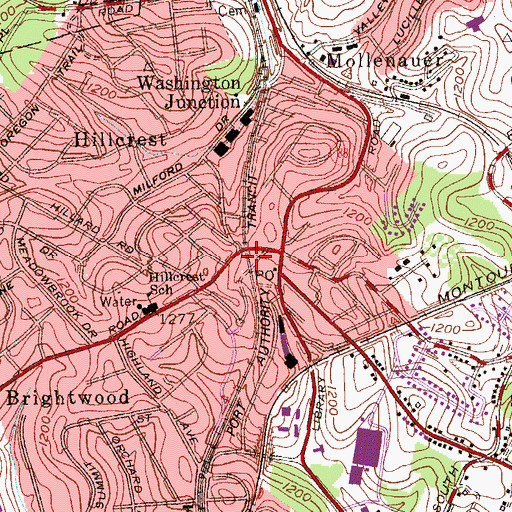 Topographic Map of Hillcrest Station, PA