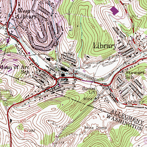 Topographic Map of Library Station, PA