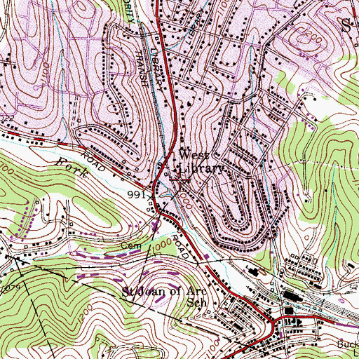 Topographic Map of West Library Station, PA