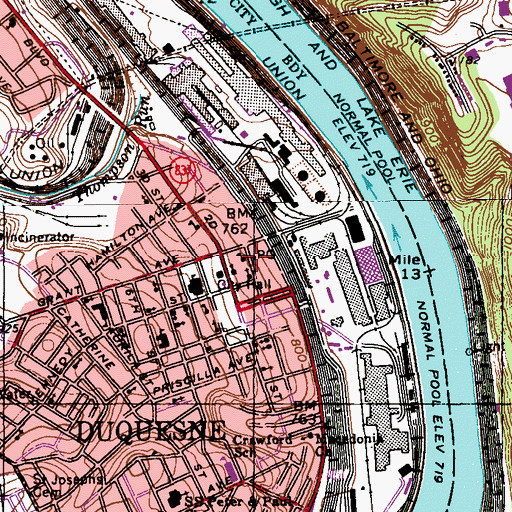 Topographic Map of Duquesne Post Office, PA