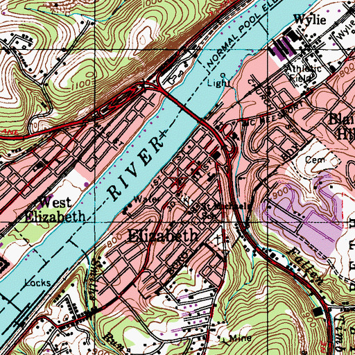 Topographic Map of Elizabeth Post Office, PA