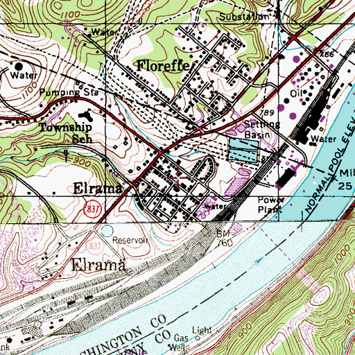 Topographic Map of Elrama Post Office, PA