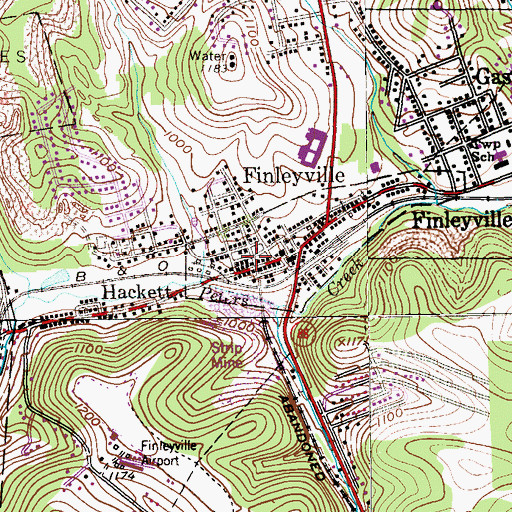 Topographic Map of Finleyville Post Office, PA