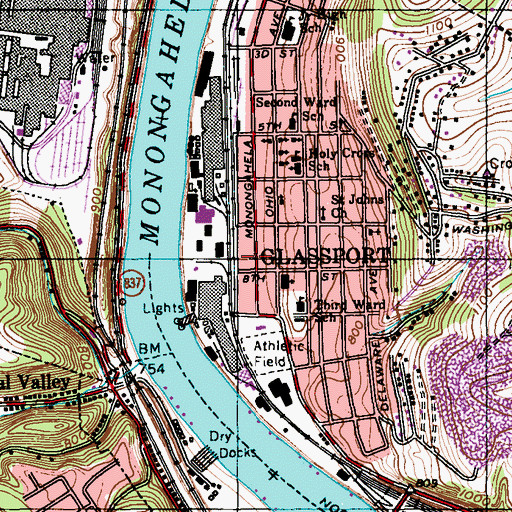 Topographic Map of Glassport Post Office, PA