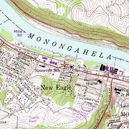 Topographic Map of New Eagle Post Office, PA