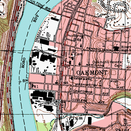 Topographic Map of Oakmont Post Office, PA