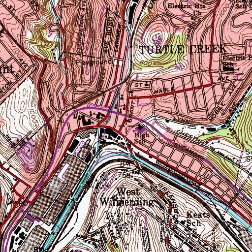 Topographic Map of Turtle Creek Post Office, PA