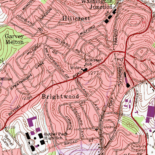 Topographic Map of Hillcrest Christian Academy, PA