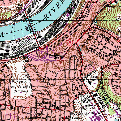 Topographic Map of McKeesport Area Alternative Education Center, PA