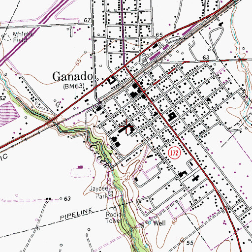Topographic Map of Ganado High School, TX