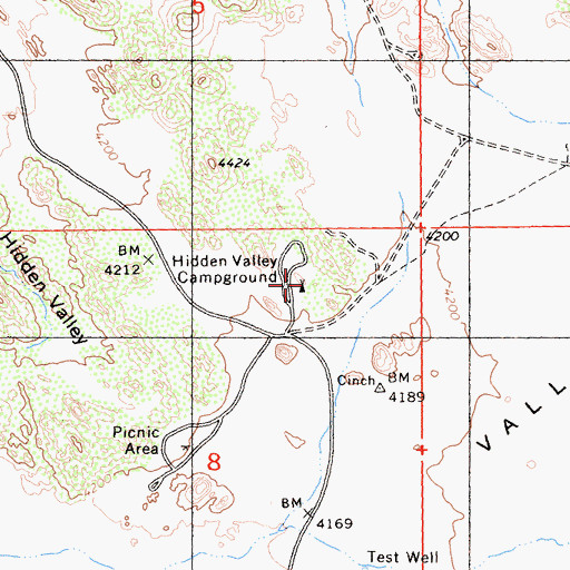 Topographic Map of Hidden Valley Campground, CA