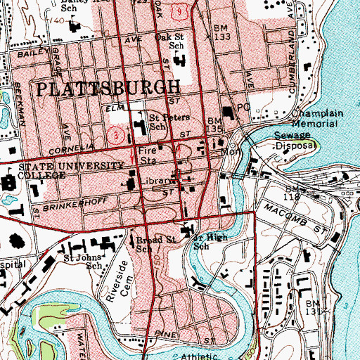 Topographic Map of Plattsburgh Public Library, NY