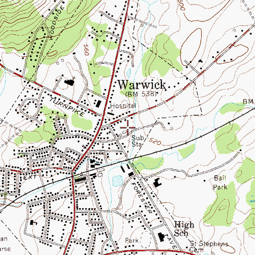 Topographic Map of Warwick Fire Department, NY