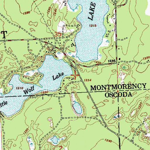 Topographic Map of Little Wolf Lake State Forest Campground, MI
