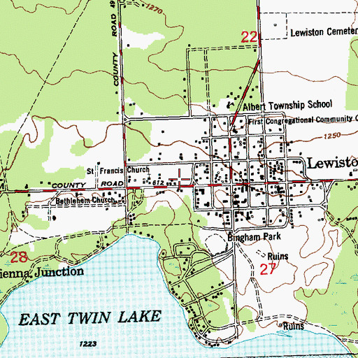 Topographic Map of Albert Township Lewiston Fire Department, MI