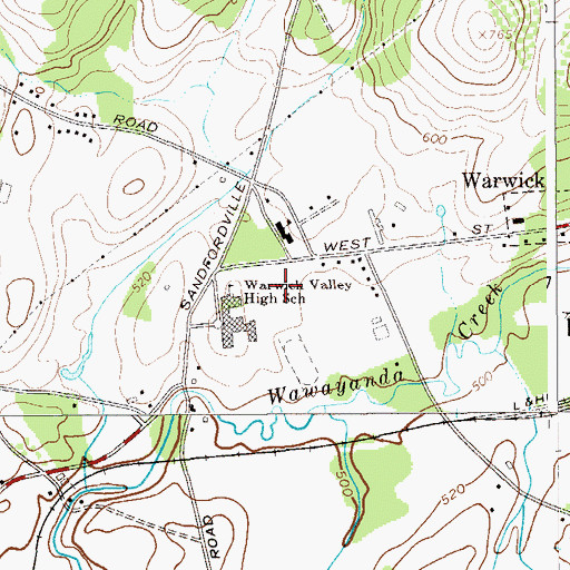 Topographic Map of Warwick Valley Middle School, NY