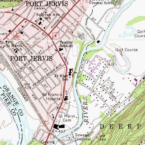 Topographic Map of Port Jervis Middle School, NY