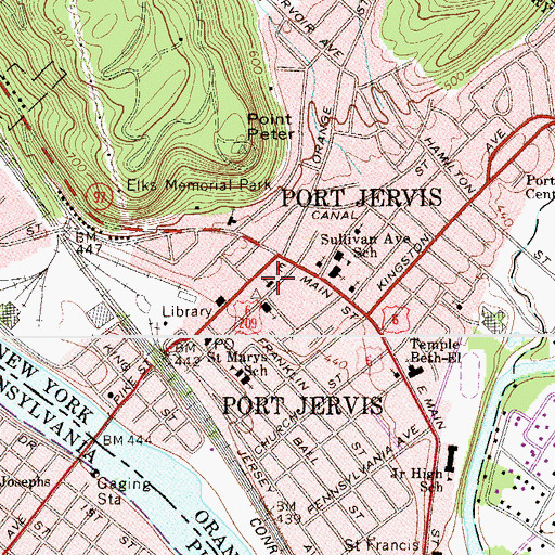 Topographic Map of First Presbyterian Church of Port Jervis, NY
