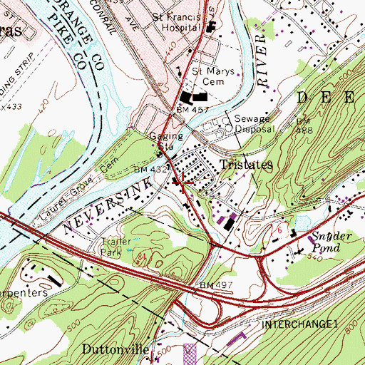 Topographic Map of Port Jervis Fire Department Tri - State Hose Company 6, NY