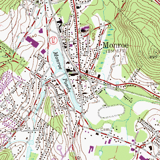 Topographic Map of Monroe Village Hall, NY