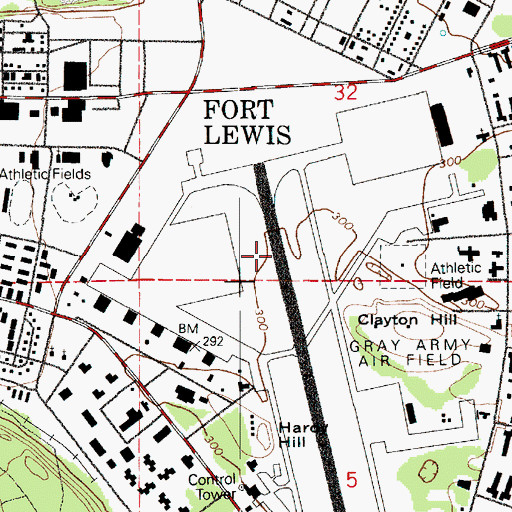 Topographic Map of Gray Army Airfield (Joint Base Lewis-McChord), WA