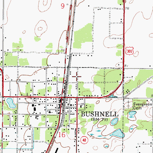 Topographic Map of Bushnell Public Library, FL