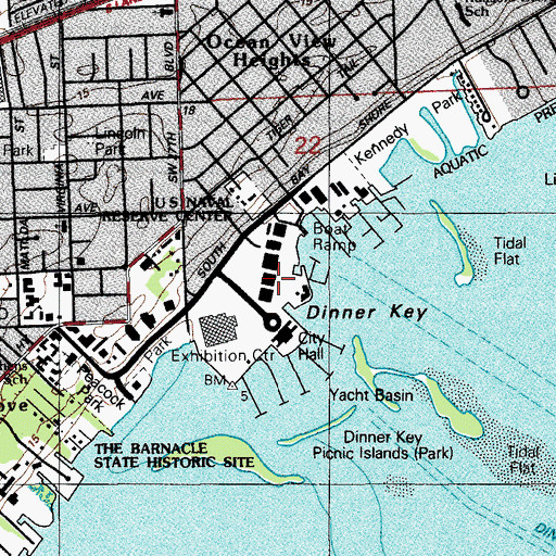 Topographic Map of Dinner Key Marina, FL